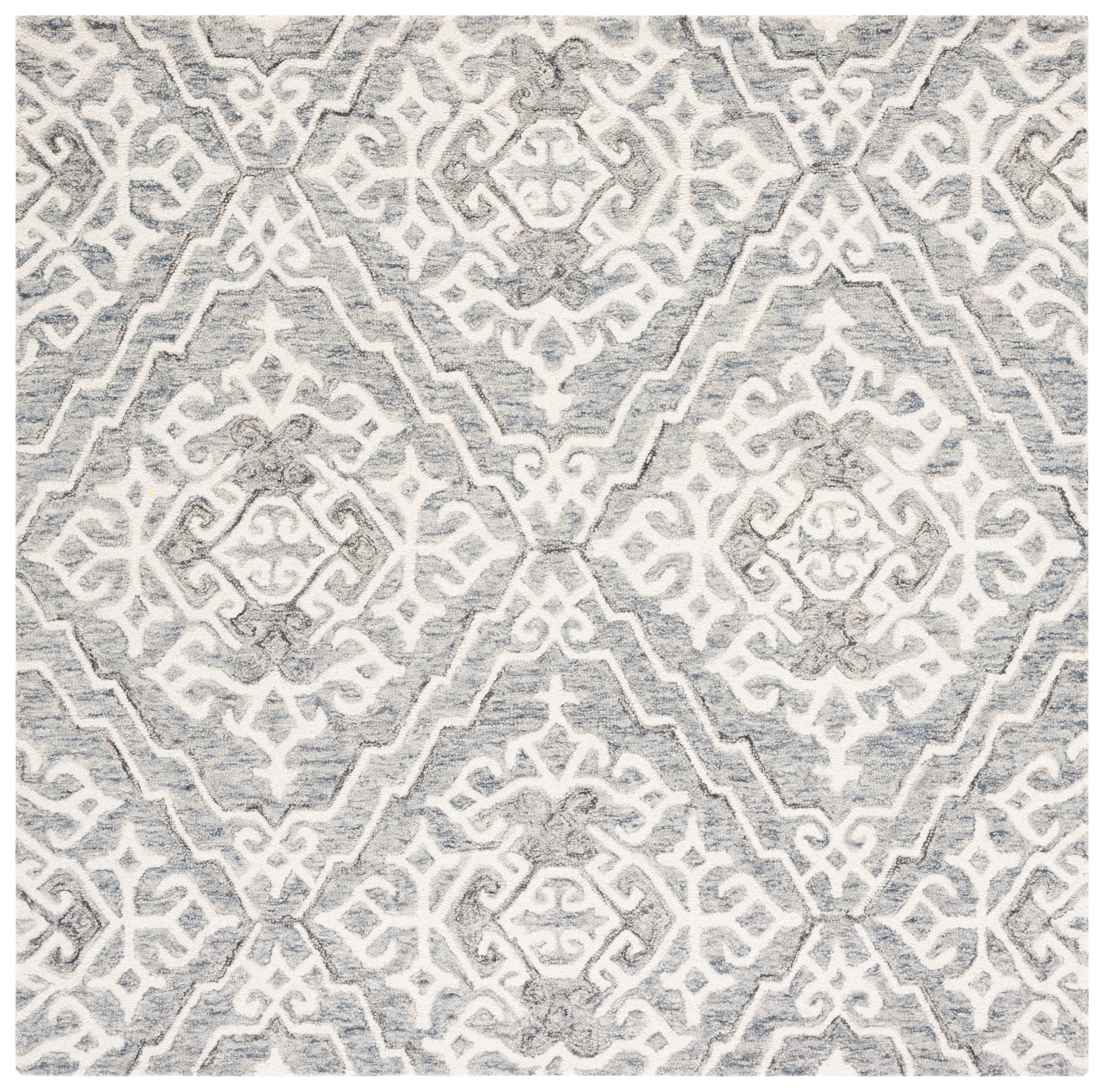 Gray and Ivory Hand-Tufted Wool Square Area Rug