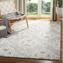 SAFAVIEH Micro-Loop Constantina Geometric Wool Area Rug, Grey/Ivory, 5' x 8'