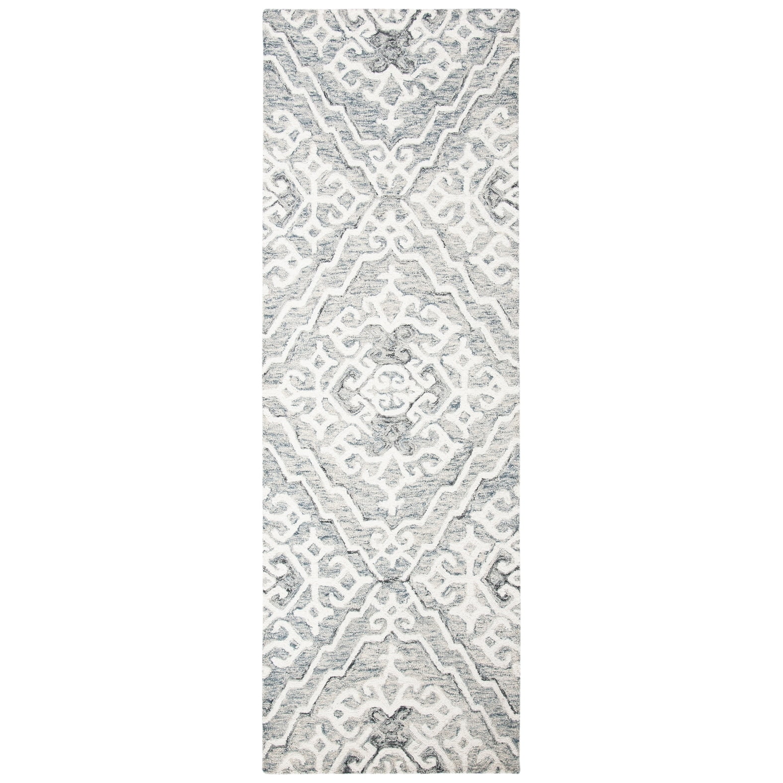 SAFAVIEH Micro-Loop Constantina Geometric Wool Runner Rug, Grey/Ivory, 2'3" x 7'