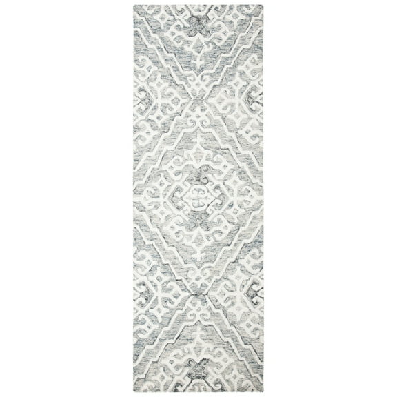 SAFAVIEH Micro-Loop Constantina Geometric Wool Runner Rug, Grey/Ivory, 2'3" x 7'