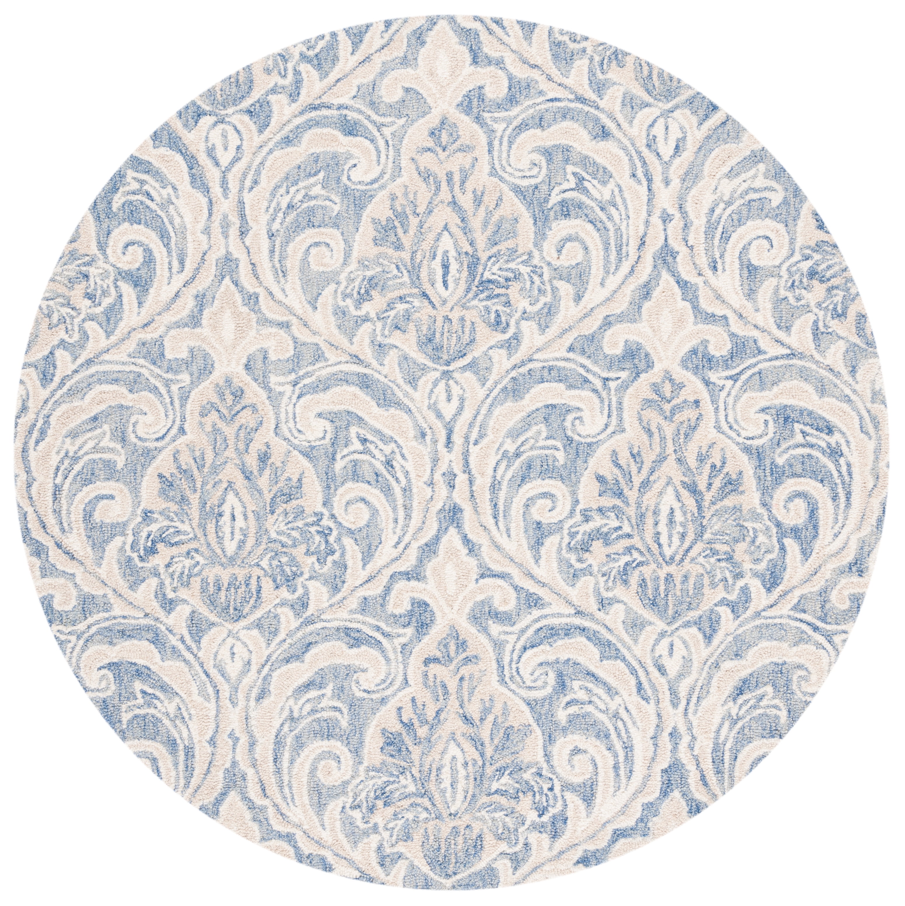 SAFAVIEH Micro-Loop Cornelius Floral Area Rug, Blue/Ivory, 5' x 5' Round