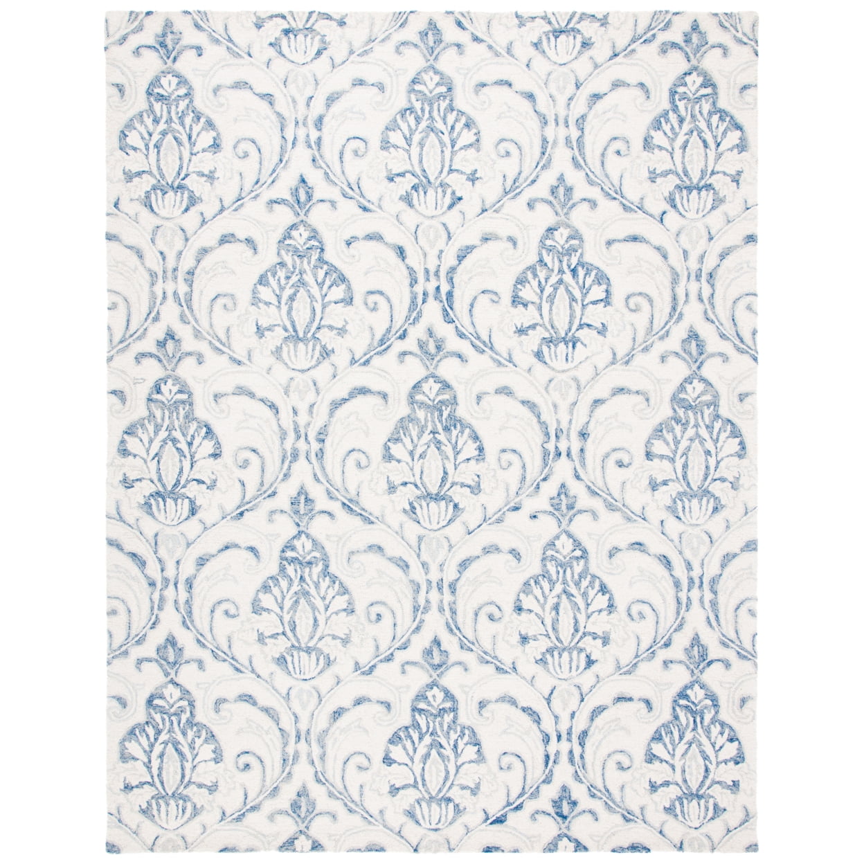 Ivory and Blue Handmade Wool Floral Area Rug, 11' x 15'