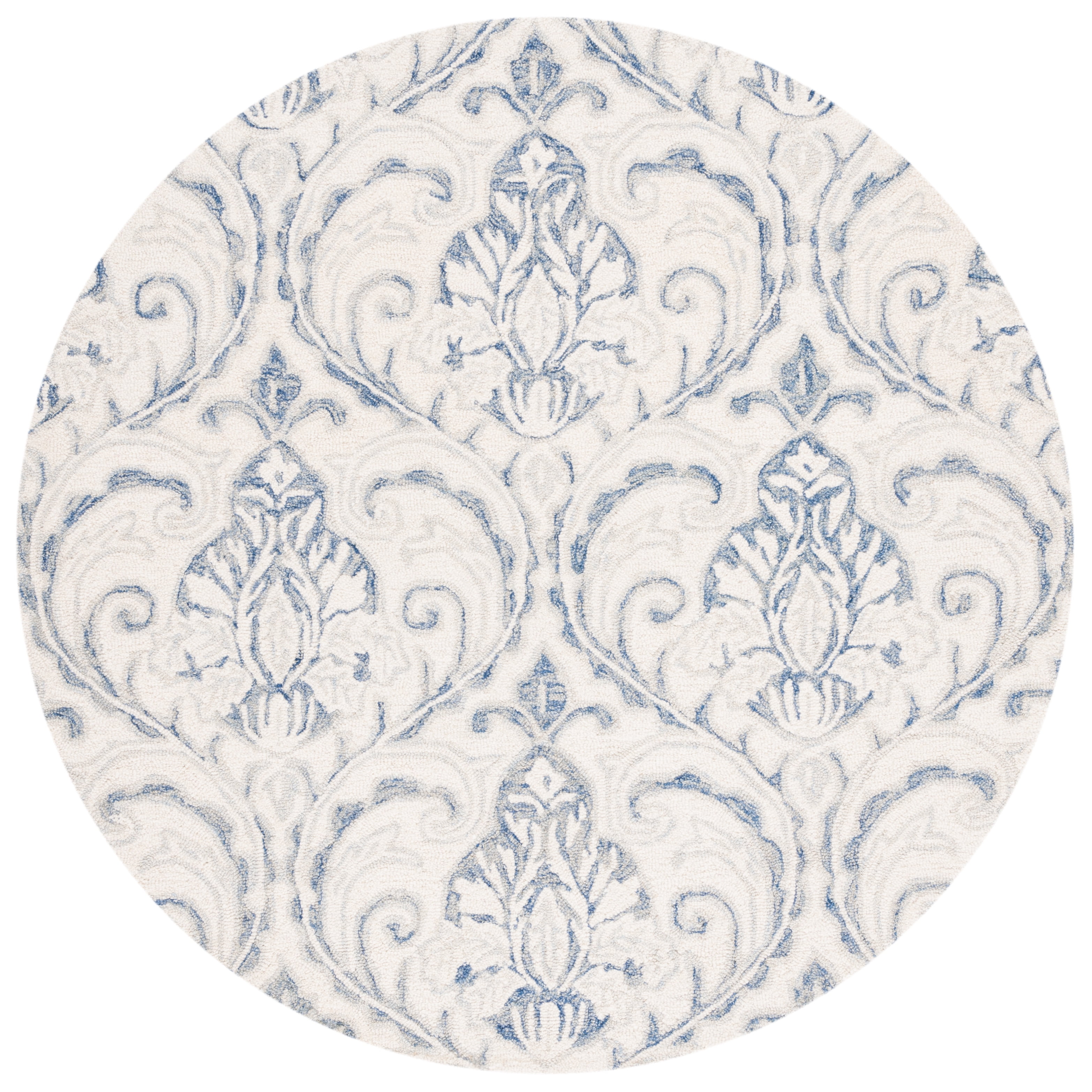 SAFAVIEH Micro-Loop Cornelius Floral Area Rug, Ivory/Blue, 5' x 5 ...
