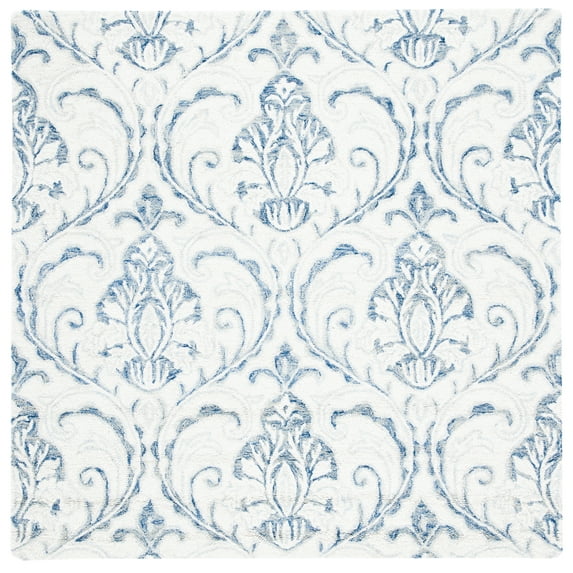 SAFAVIEH Micro-Loop Cornelius Floral Area Rug, Ivory/Blue, 5' x 5' Square
