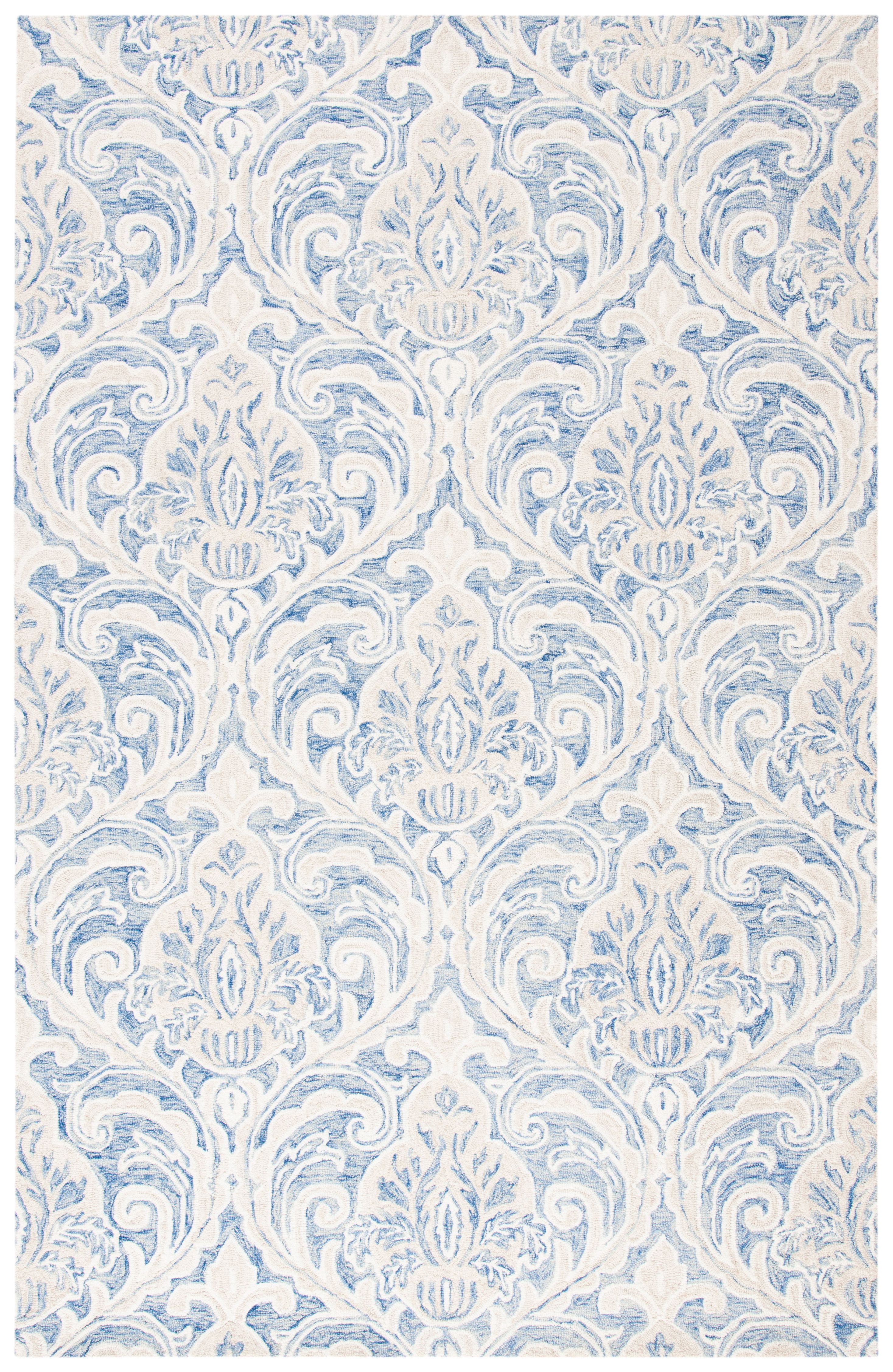 SAFAVIEH Micro-Loop Cornelius Floral Ogee Wool Area Rug, Blue/Ivory, 5' x 8'