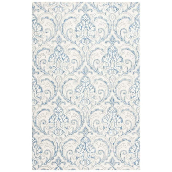 SAFAVIEH Micro-Loop Cornelius Floral Ogee Wool Area Rug, Ivory/Blue, 5' x 8'
