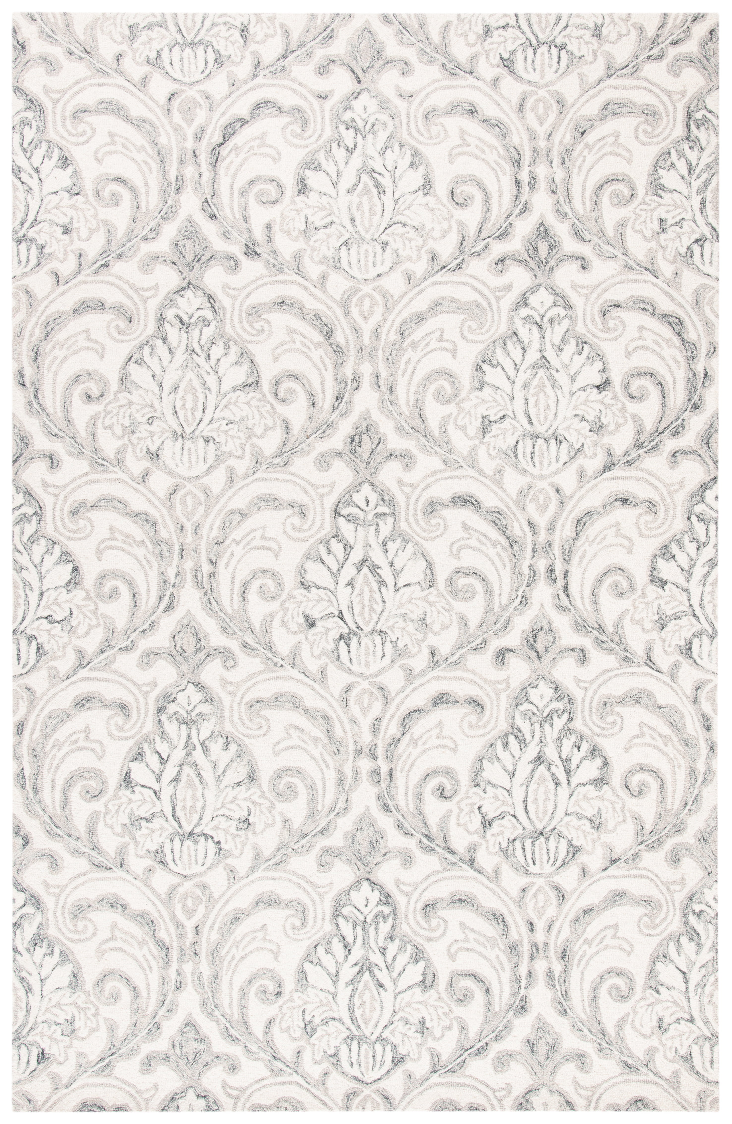 SAFAVIEH Micro-Loop Cornelius Floral Ogee Wool Area Rug, Ivory/Grey, 4' x 6'