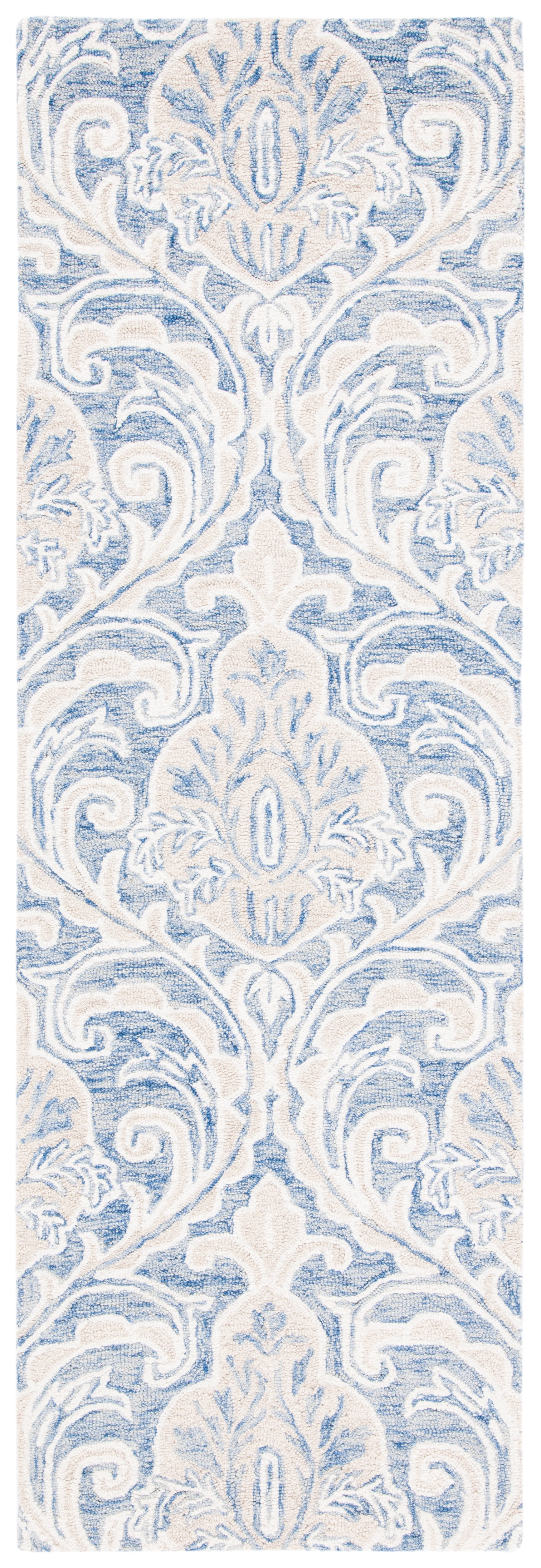 SAFAVIEH Micro-Loop Cornelius Floral Runner Rug, Blue/Ivory, 2'3" x 13'