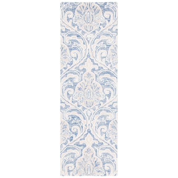 SAFAVIEH Micro-Loop Cornelius Floral Runner Rug, Blue/Ivory, 2'3" x 5'