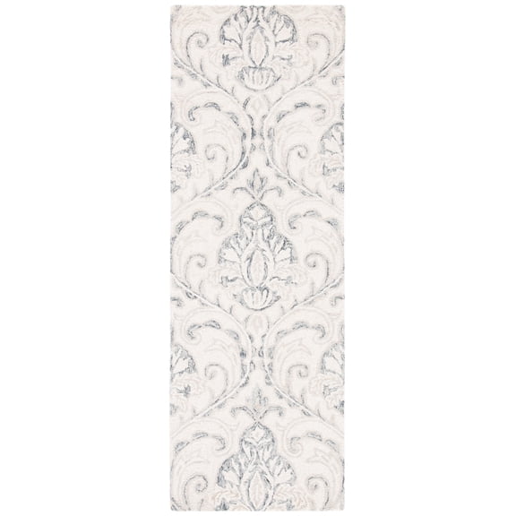 SAFAVIEH Micro-Loop Cornelius Floral Runner Rug, Ivory/Grey, 2'3" x 13'