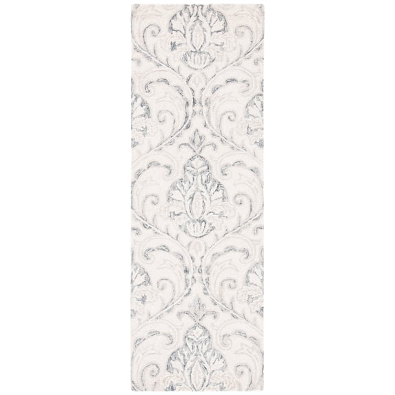 SAFAVIEH Micro-Loop Cornelius Floral Runner Rug, Ivory/Grey, 2'3" x 9'