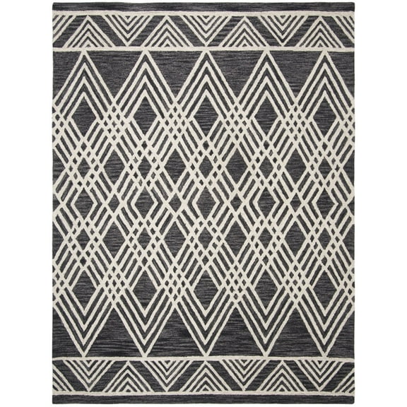 SAFAVIEH Micro-Loop Crispin Geometric Chevron Wool Area Rug, Charcoal/Ivory, 2' x 3'
