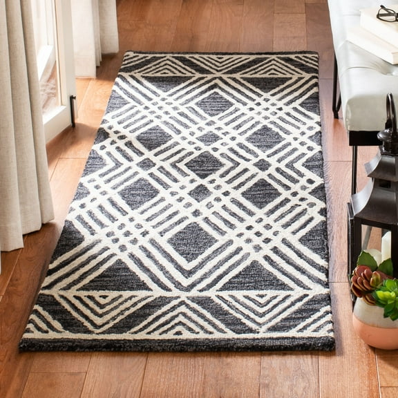 SAFAVIEH Micro-Loop Crispin Geometric Chevron Wool Runner Rug, Charcoal/Ivory, 2'3" x 7'