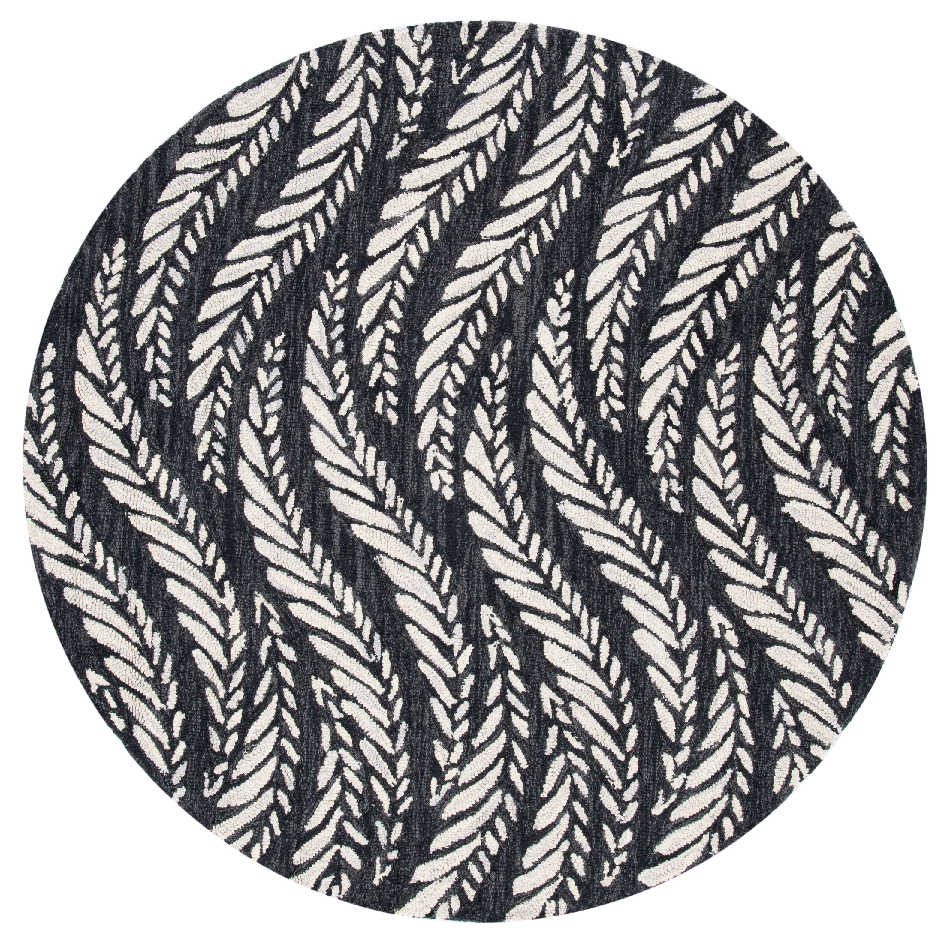 SAFAVIEH Micro-Loop Daffodil Leaves Area Rug, Charcoal/Ivory, 5' x 5' Round