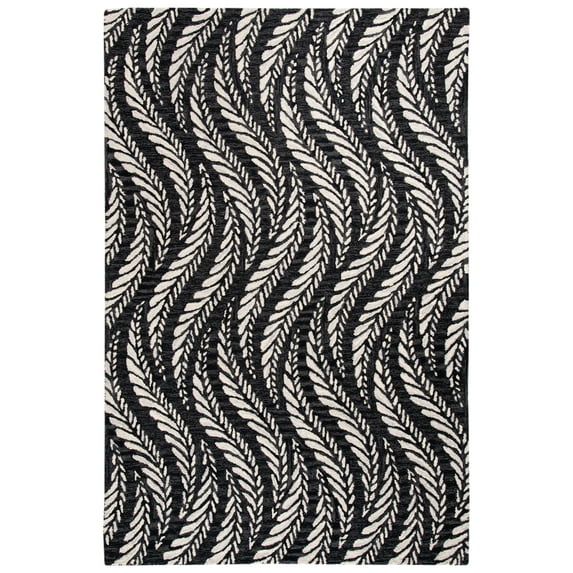 SAFAVIEH Micro-Loop Daffodil Leaves Area Rug, Charcoal/Ivory, 5' x 8'