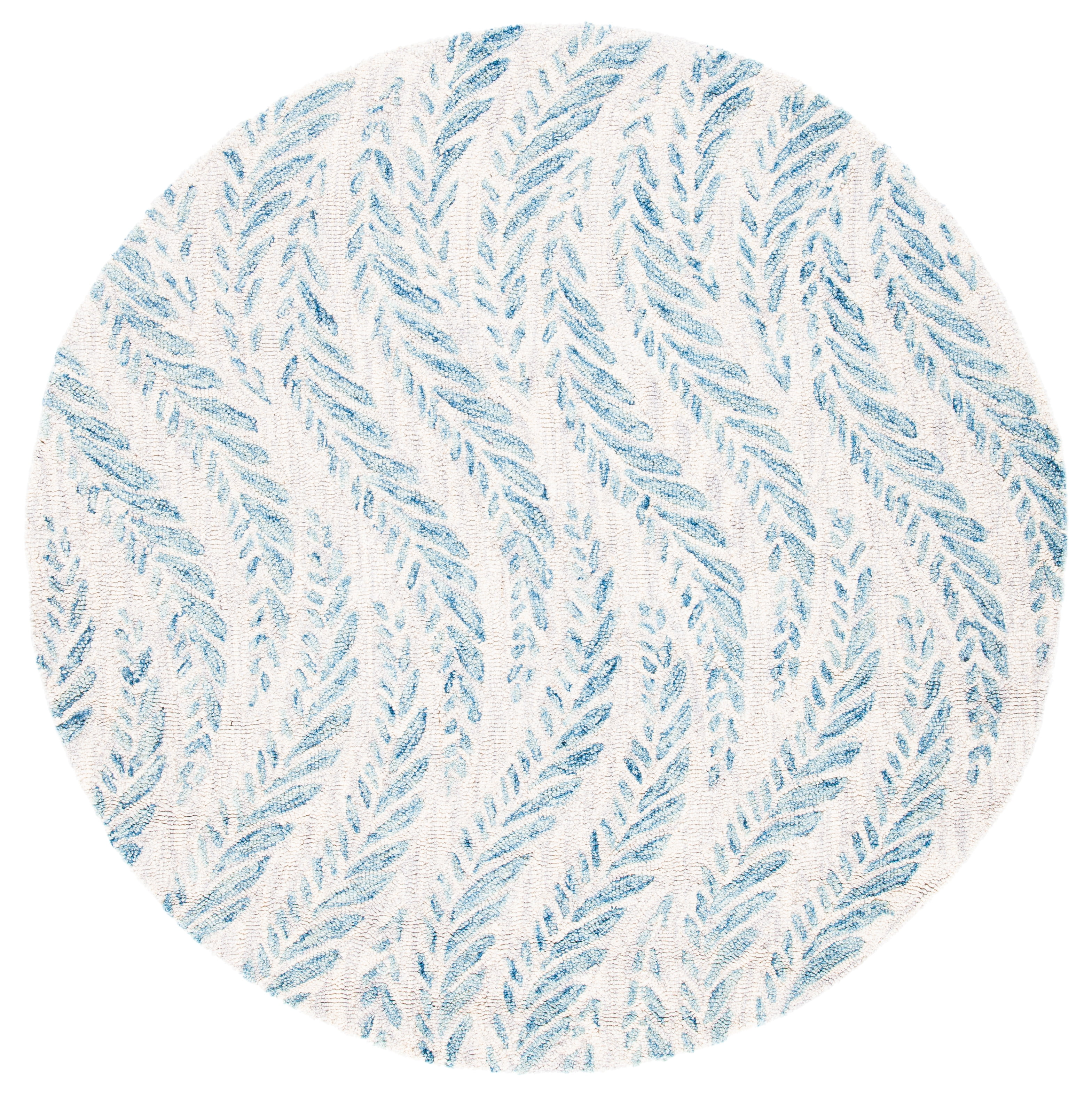 SAFAVIEH Micro-Loop Daffodil Leaves Area Rug, Ivory/Blue, 5' x 5' Round