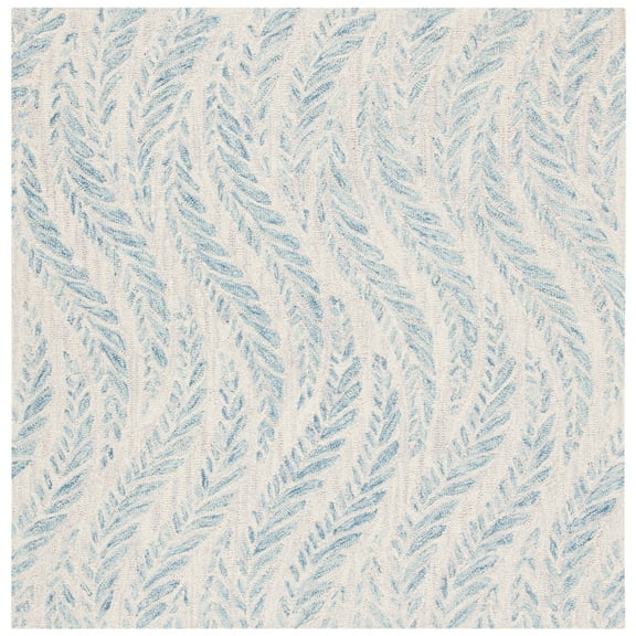 SAFAVIEH Micro-Loop Daffodil Leaves Area Rug, Ivory/Blue, 5' x 5' Square