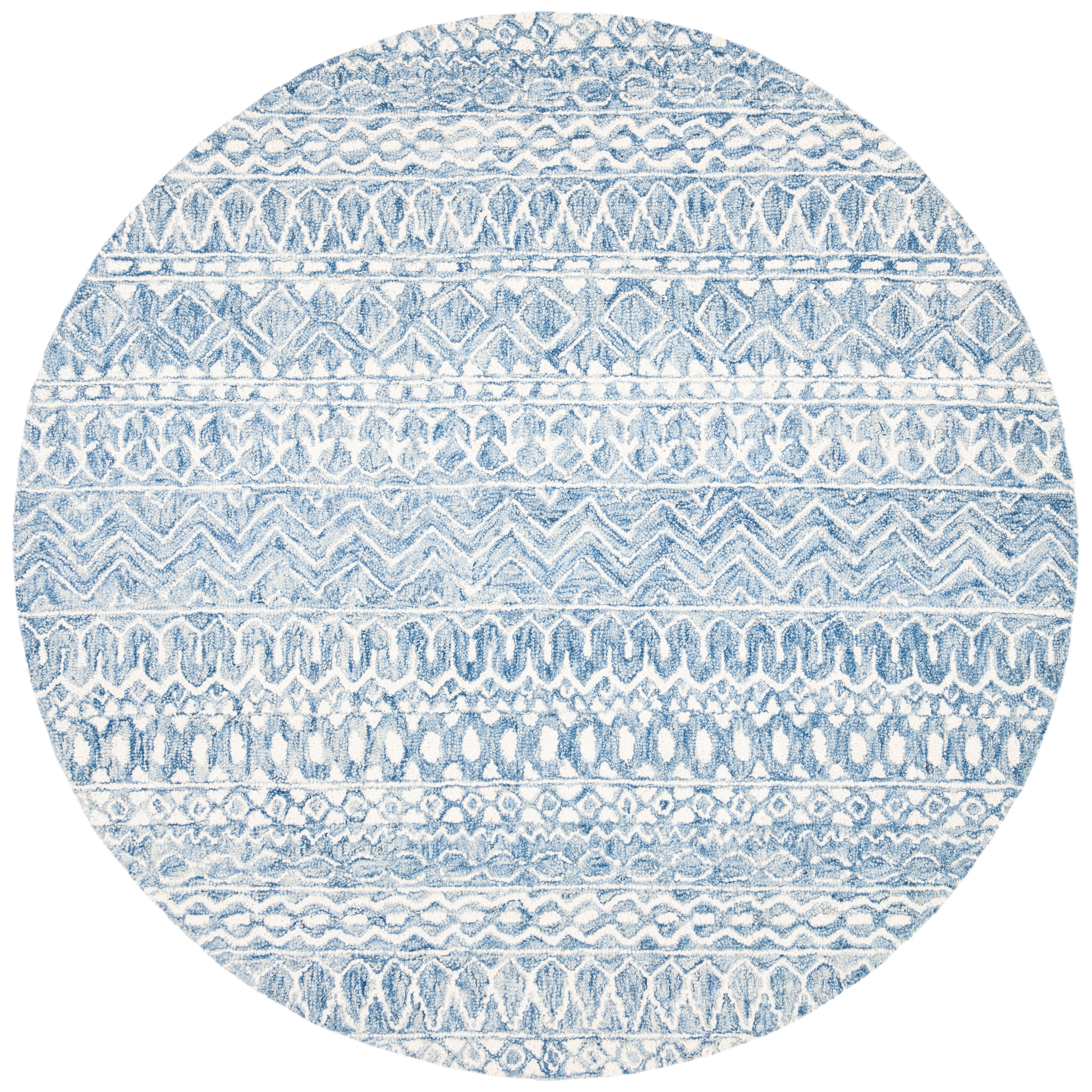 SAFAVIEH Micro-Loop Daithi Geometric Area Rug, Blue/Ivory, 9' x 9' Round
