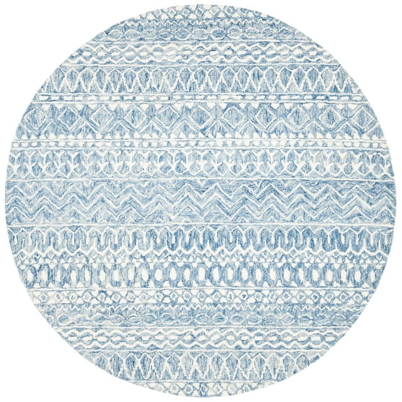 SAFAVIEH Micro-Loop Daithi Geometric Area Rug, Blue/Ivory, 9' x 9' Round