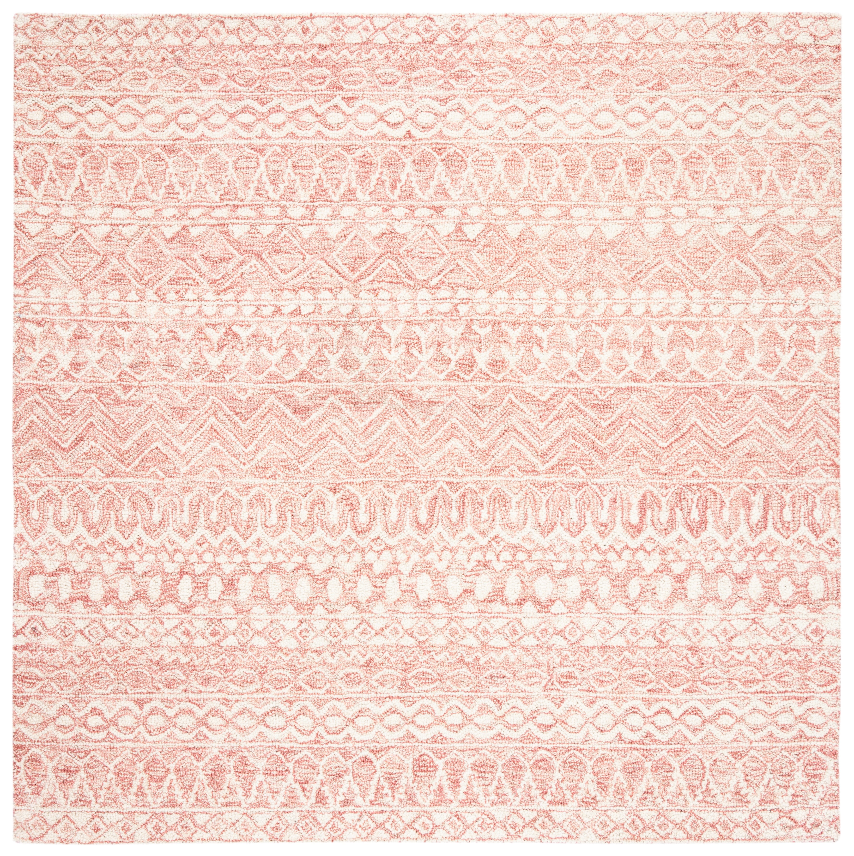 SAFAVIEH Micro-Loop Daithi Geometric Area Rug, Pink/Ivory, 3' x 3' Square