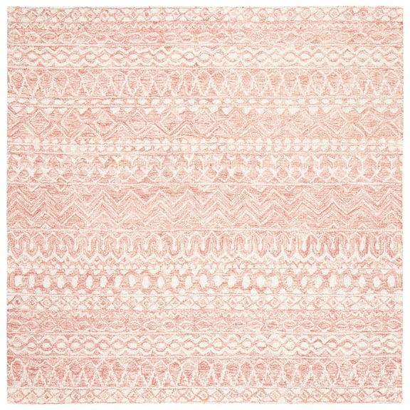 SAFAVIEH Micro-Loop Daithi Geometric Area Rug, Pink/Ivory, 9' x 9' Square