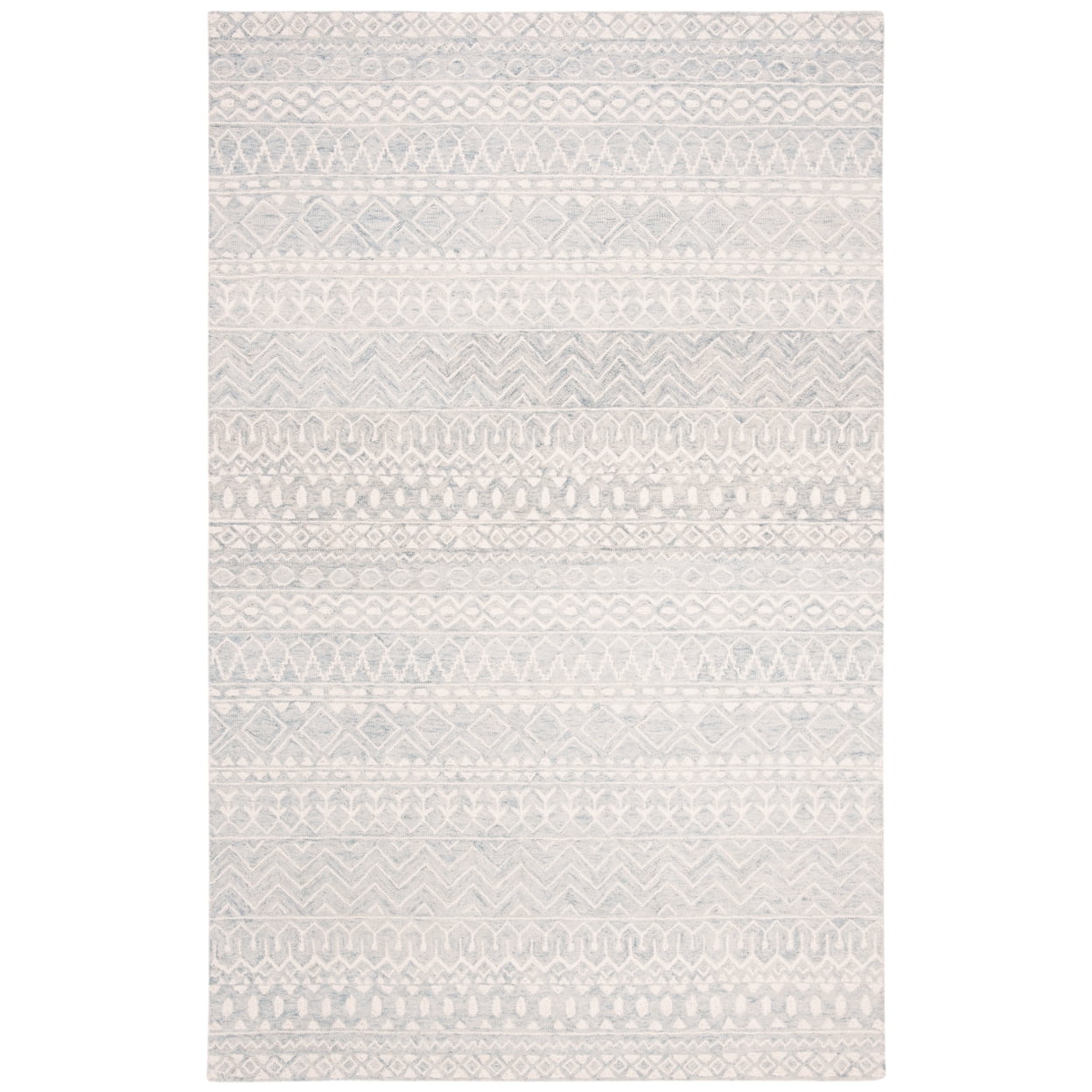 Aqua and Ivory Handmade Tufted Wool Area Rug, 4' x 6'
