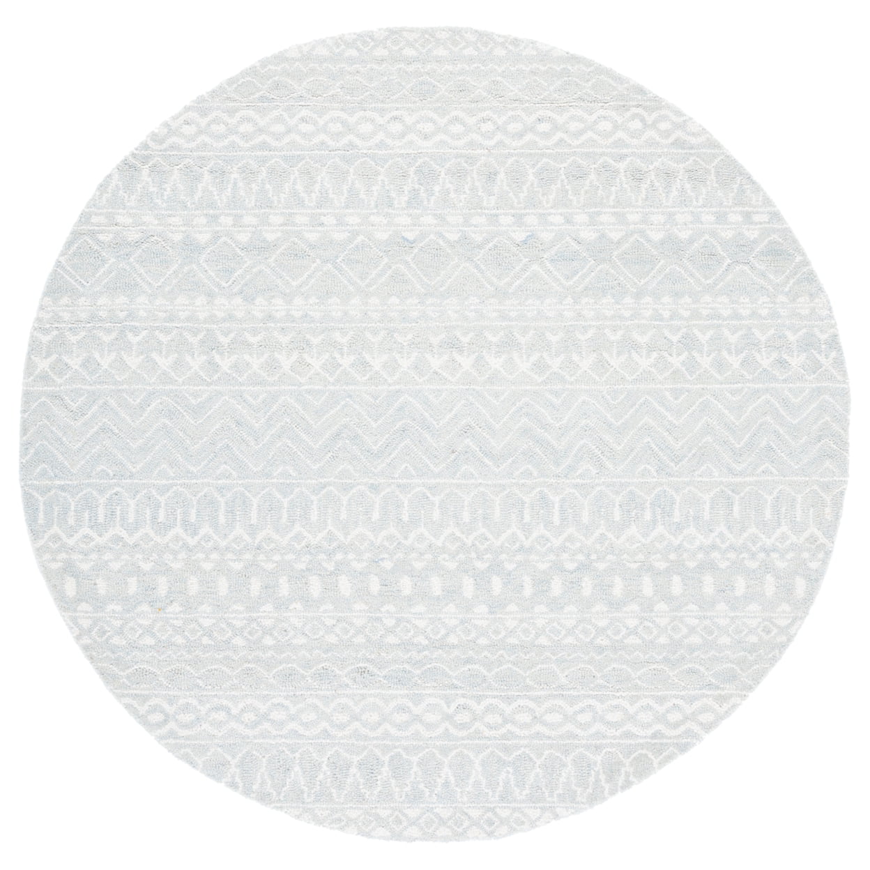 SAFAVIEH Micro-Loop Daithi Geometric Aztec Wool Area Rug, Aqua/Ivory, 5' x 5' Round
