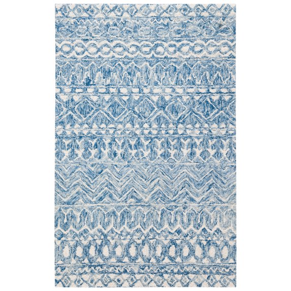SAFAVIEH Micro-Loop Daithi Geometric Aztec Wool Area Rug, Blue/Ivory, 2'6" x 4'