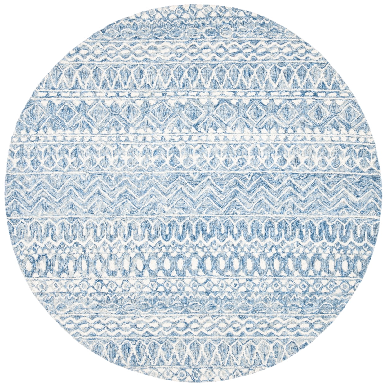 SAFAVIEH Micro-Loop Daithi Geometric Aztec Wool Area Rug, Blue/Ivory, 5' x 5' Round