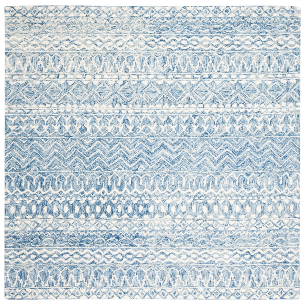 Handmade Moroccan Boho Tribal Wool 5' Round Rug in Blue/Ivory