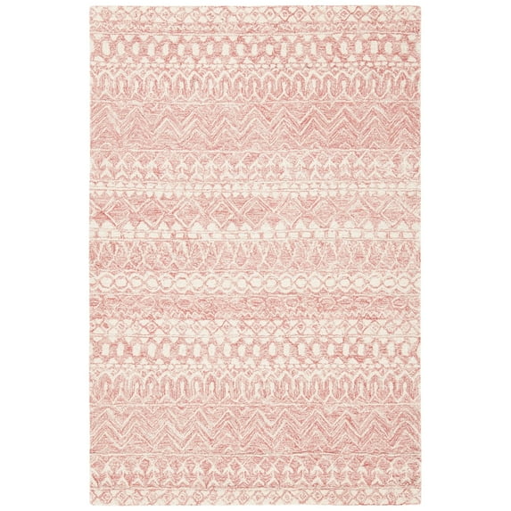 SAFAVIEH Micro-Loop Daithi Geometric Aztec Wool Area Rug, Pink/Ivory, 4' x 6'