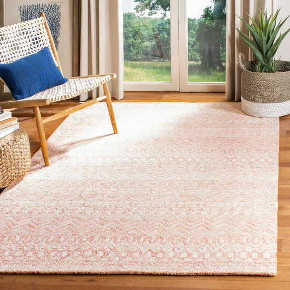 SAFAVIEH Micro-Loop Daithi Geometric Aztec Wool Area Rug, Pink/Ivory, 9' x 12'