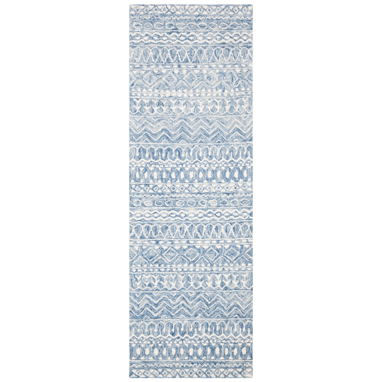 SAFAVIEH Micro-Loop Daithi Geometric Aztec Wool Runner Rug, Blue/Ivory, 2'3" x 7'