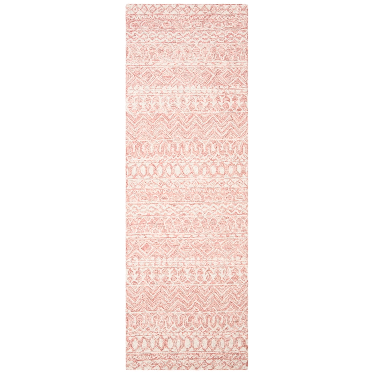 Ivory and Pink Hand-Tufted Wool Runner Rug