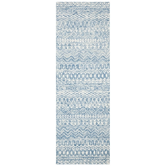 SAFAVIEH Micro-Loop Daithi Geometric Runner Rug, Blue/Ivory, 2'3" x 11'