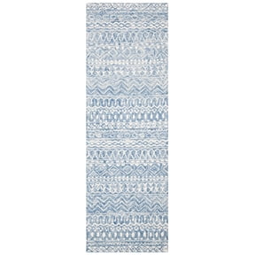 SAFAVIEH Micro-Loop Daithi Geometric Runner Rug, Blue/Ivory, 2'3" x 8'