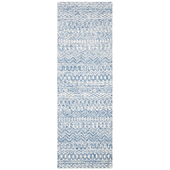 SAFAVIEH Micro-Loop Daithi Geometric Runner Rug, Blue/Ivory, 2'3" x 9'