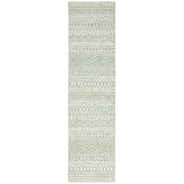 SAFAVIEH Micro-Loop Daithi Geometric Runner Rug, Sage/Ivory, 2'3" x 9'