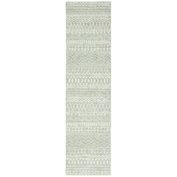 SAFAVIEH Micro-Loop Daithi Geometric Runner Rug, Sage/Ivory, 2'3" x 9'