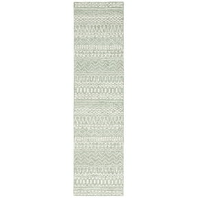 SAFAVIEH Micro-Loop Daithi Geometric Runner Rug, Sage/Ivory, 2'3" x 9'