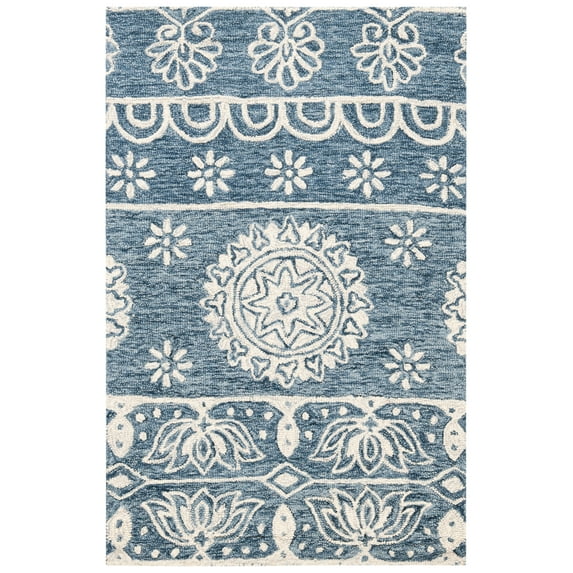 SAFAVIEH Micro-Loop Darian Geometric Area Rug, Blue/Ivory, 2'6" x 4'
