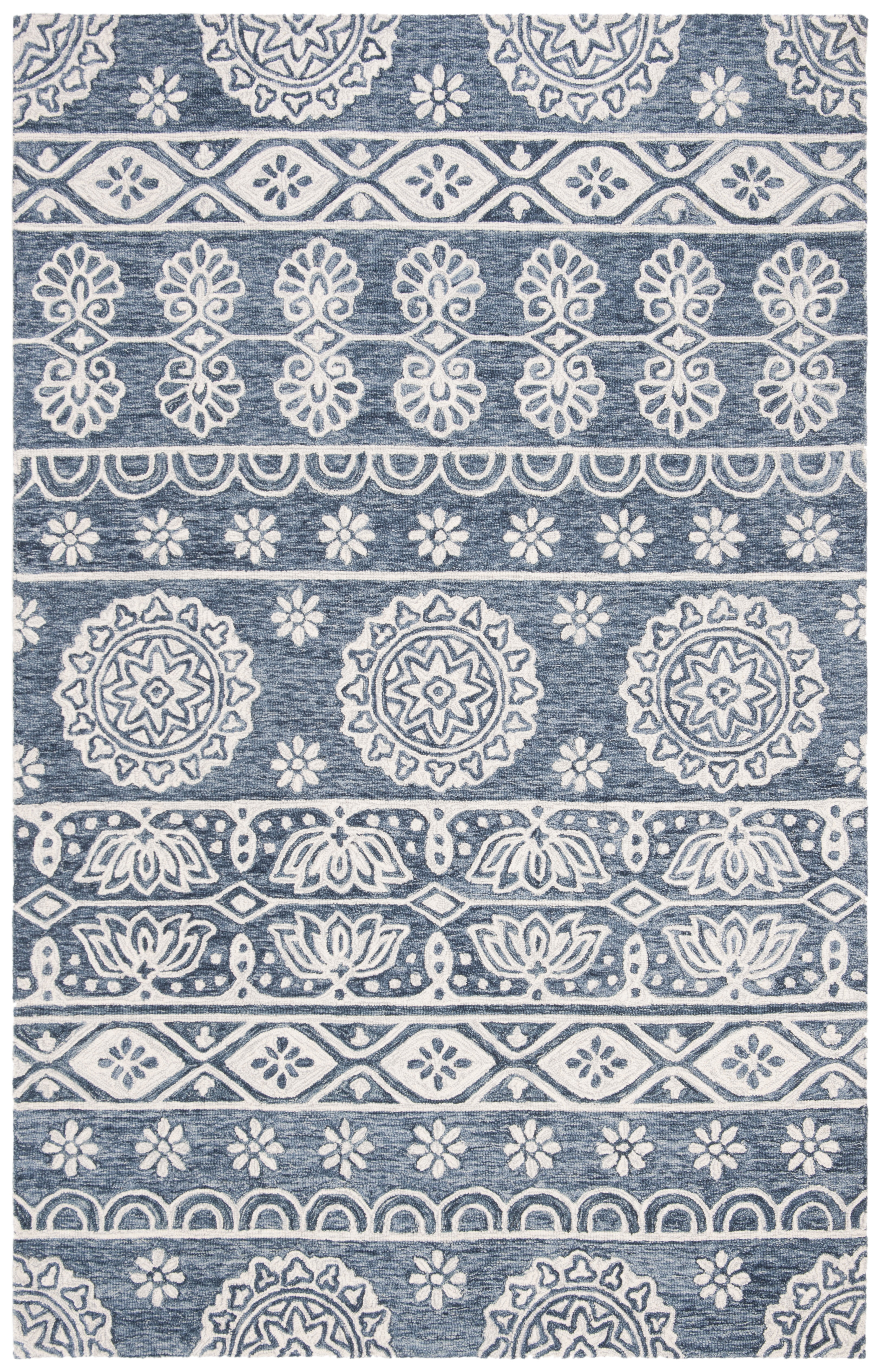 SAFAVIEH Micro-Loop Darian Floral Medallion Area Rug, Blue/Ivory, 4' x 6'