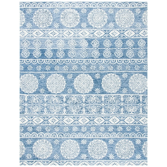 SAFAVIEH Micro-Loop Darian Geometric Area Rug, Blue/Ivory, 8' x 10'