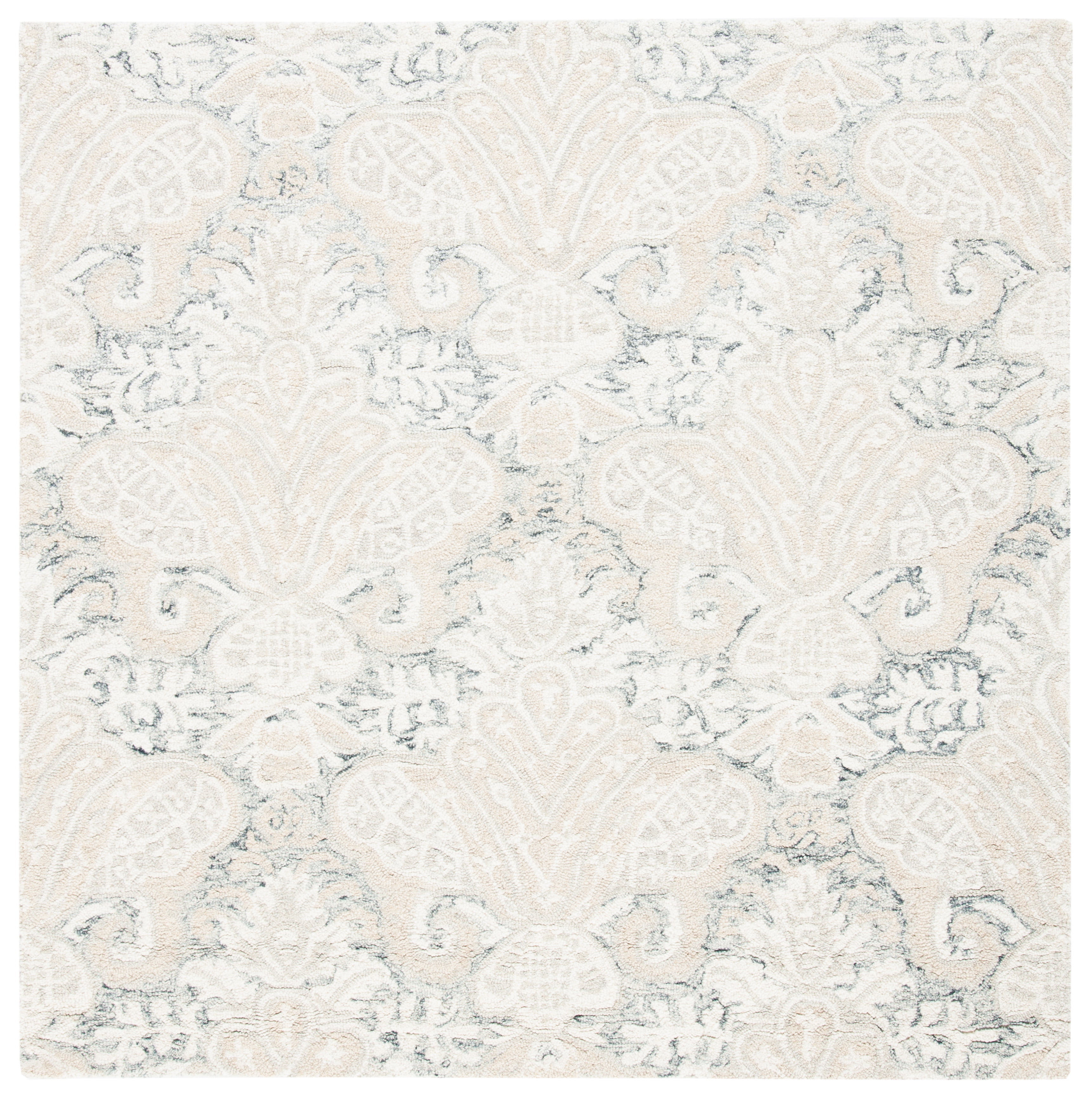 SAFAVIEH Micro-Loop Deziree Floral Area Rug, Charcoal/Ivory, 5' x 5' Square