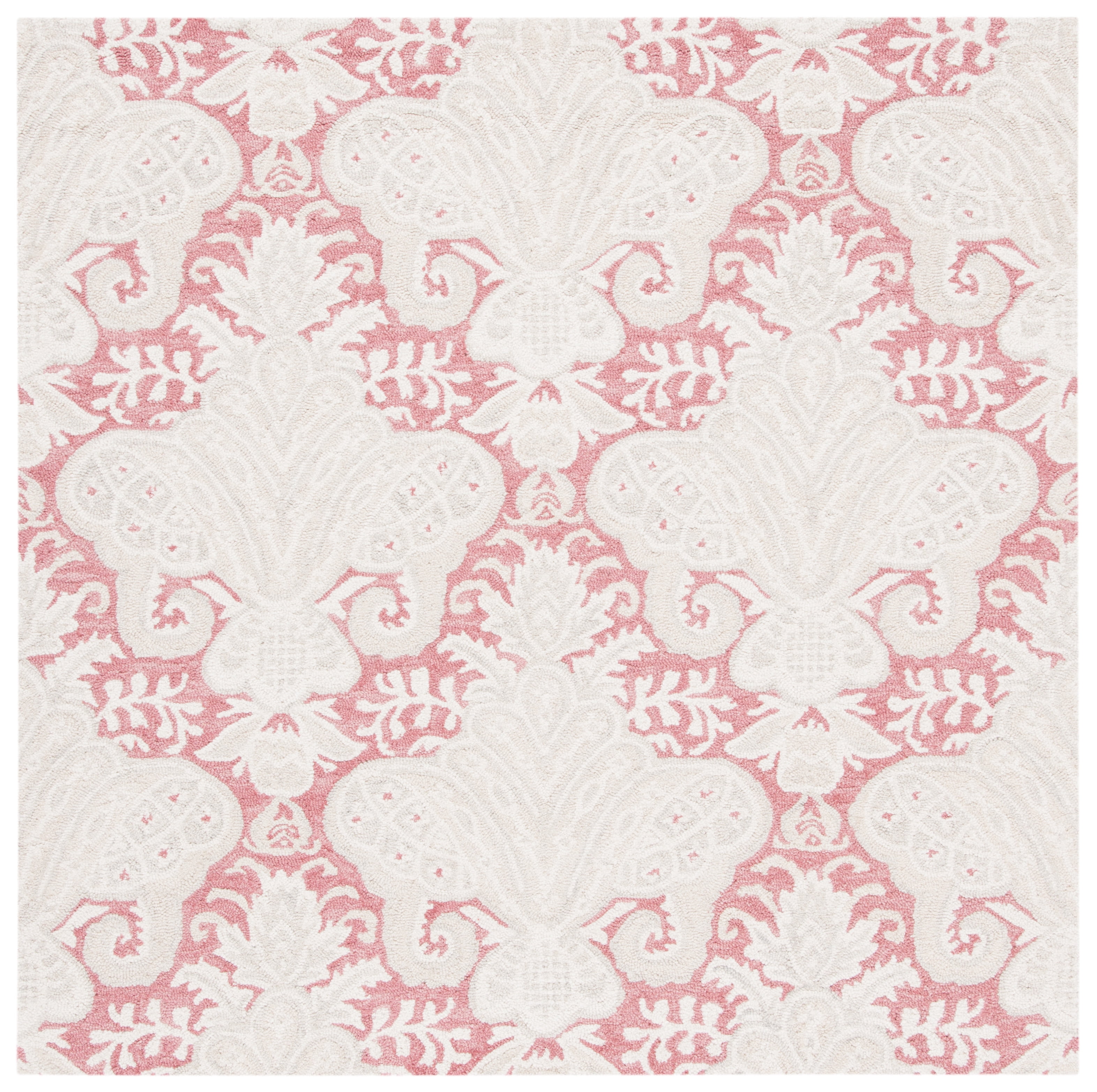 Handmade Pink & Beige Wool Tufted Square Rug - 5'