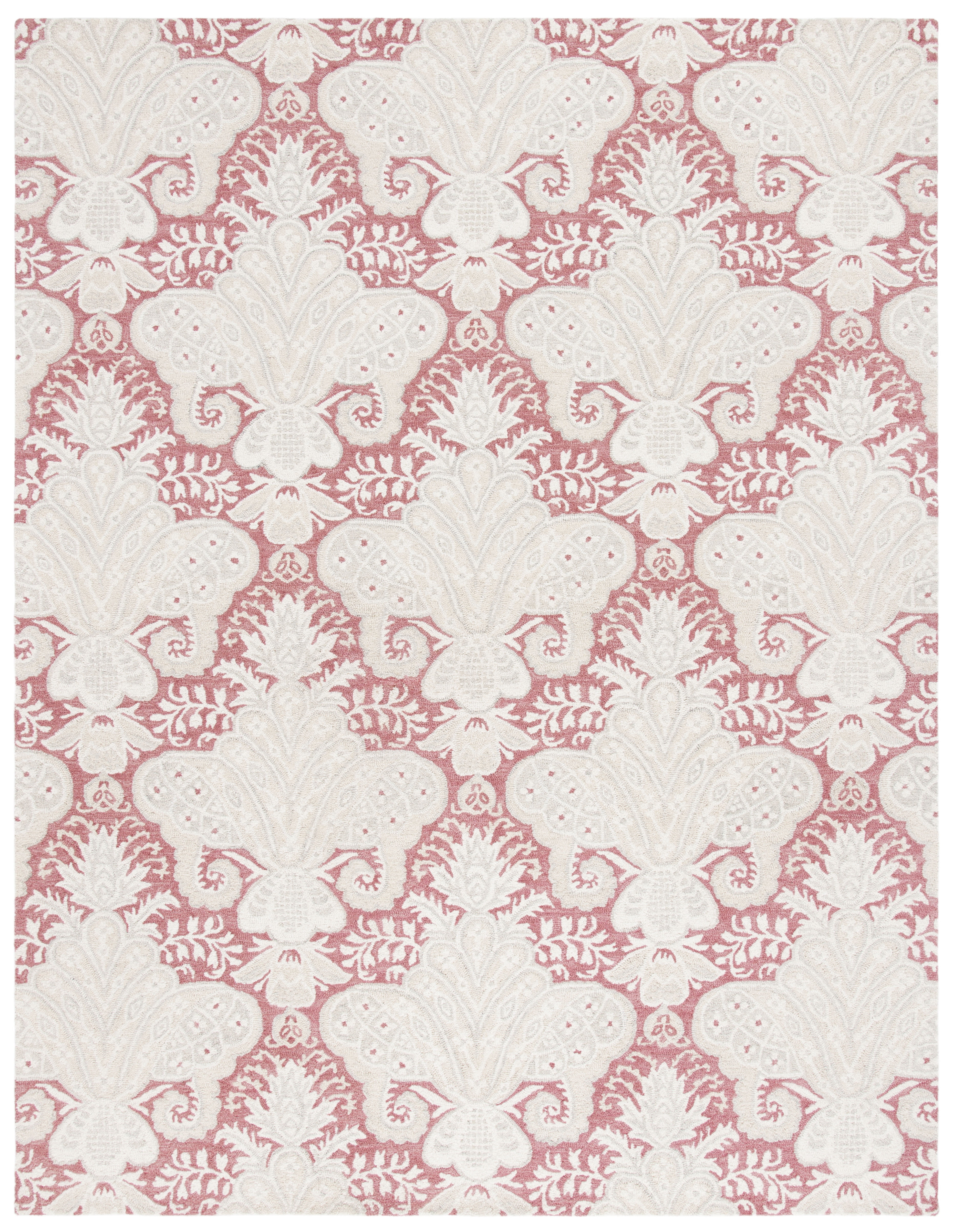 Elegant Trellis Tufted Wool 8' x 10' Handmade Area Rug in Pink and Beige