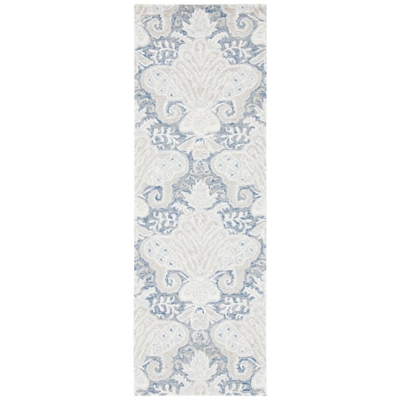 SAFAVIEH Micro-Loop Deziree Floral Runner Rug, Blue/Ivory, 2'3" x 8'