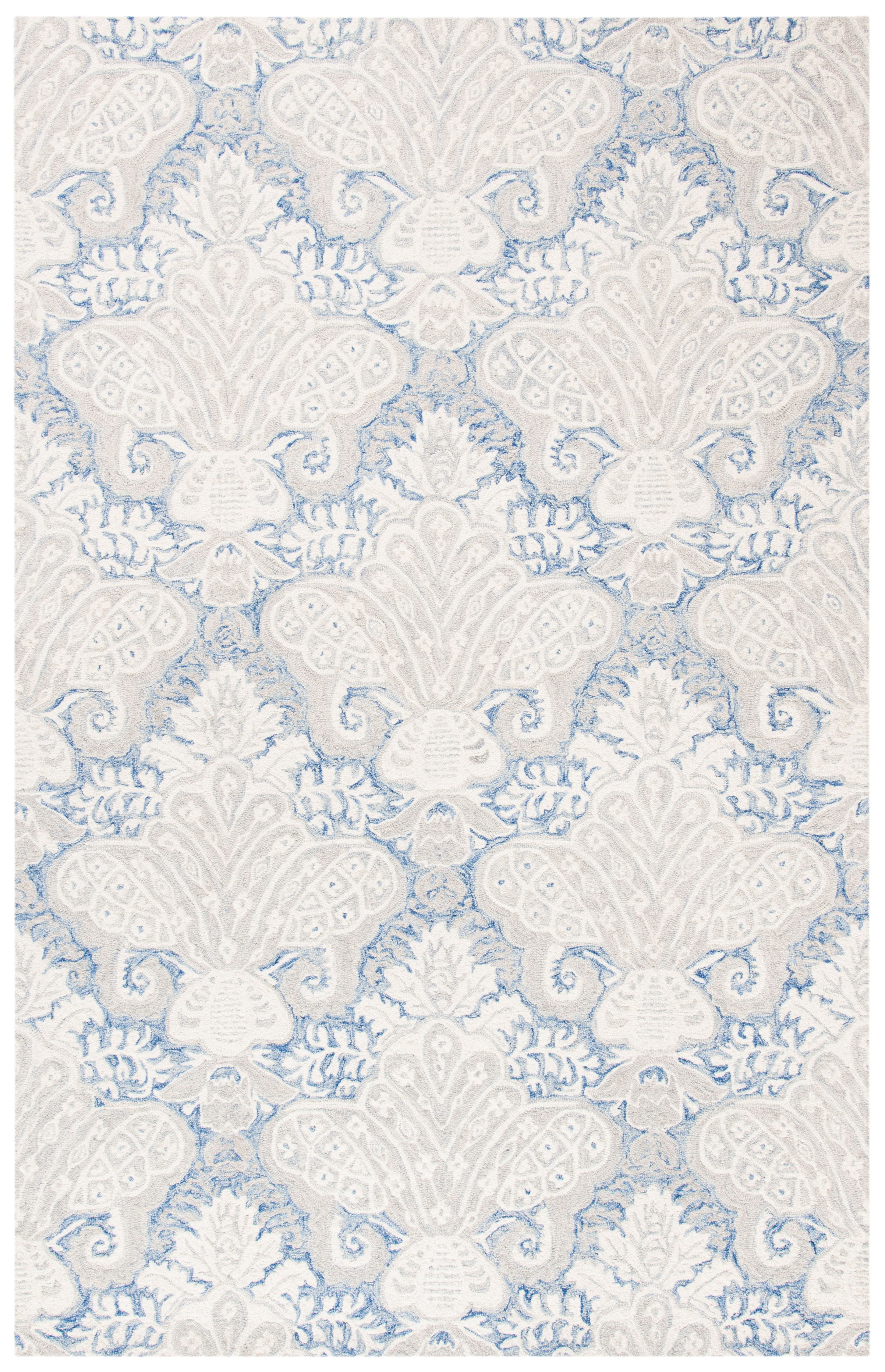 Blue and Ivory Handmade Wool 4' x 6' Area Rug