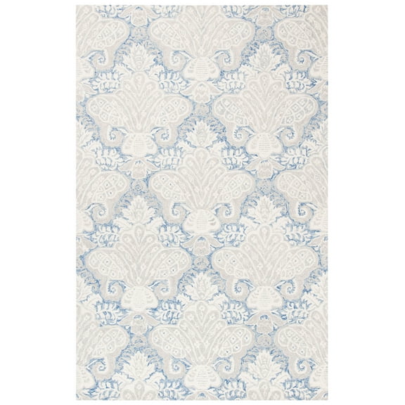 SAFAVIEH Micro-Loop Deziree Floral Trellis Wool Area Rug, Blue/Ivory, 4' x 6'