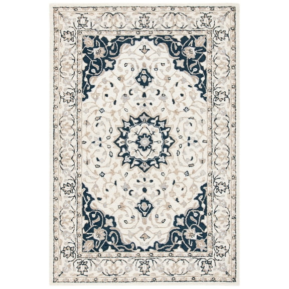 SAFAVIEH Micro-Loop Diamond Geometric Area Rug, Ivory/Navy, 2'6" x 4'